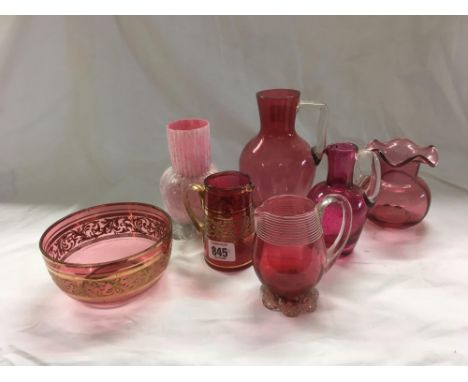 SHELF OF CRANBERRY GLASS