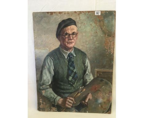 PORTRAIT OF AN ARTIST SIGNED STANLEY SPENCER, OIL ON BOARD, 26'' X 19 3/4'' 