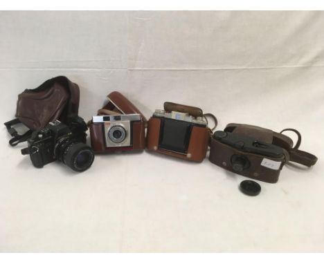 FOUR CAMERAS, A JENAFLEX AC-1, A PURMA SPECIAL, KODAK COLOUR SNAPS 55 &amp; A KODAK 66 BELLOWS CAMERA, ALL WITH CASES