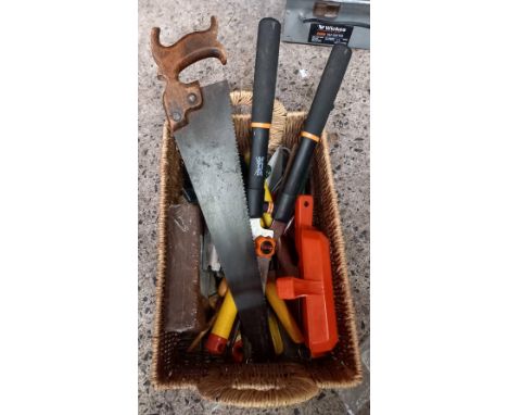 BASKET OF MISC HAND TOOLS
