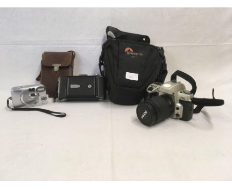 FUJI FINE PIX A201 CAMERA, NIKON F60 CAMERA WITH A BAG &amp; A ZEISS BELLOWS CAMERA