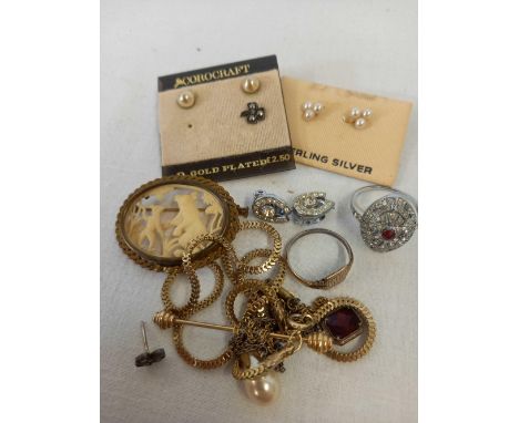 A PAIR OF SILVER &amp; PEARL EARRINGS, A PEARL DROP ETC