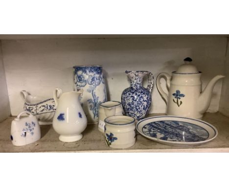 SHELF OF BLUE &amp; WHITE JUGS ETC