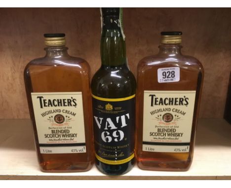 2 1 LTR PLASTIC BOTTLE OF TEACHERS BLENDED SCOTCH WHISKY &amp;  BOTTLE OF VAT 69