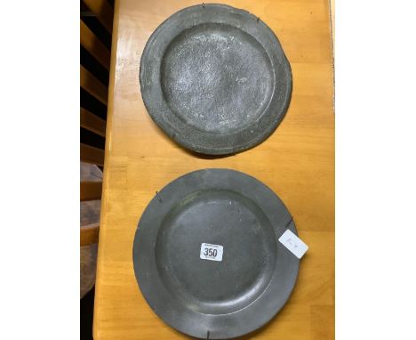 2 PEWTER PLATES,  MARKED TO THE BOTTOM