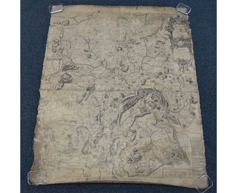 ROCQUE, John, Large scale map of Shropshire, 1752. 1200mm x 1020mm. Rolled, linen backed. Edge chips with loss, particularly 