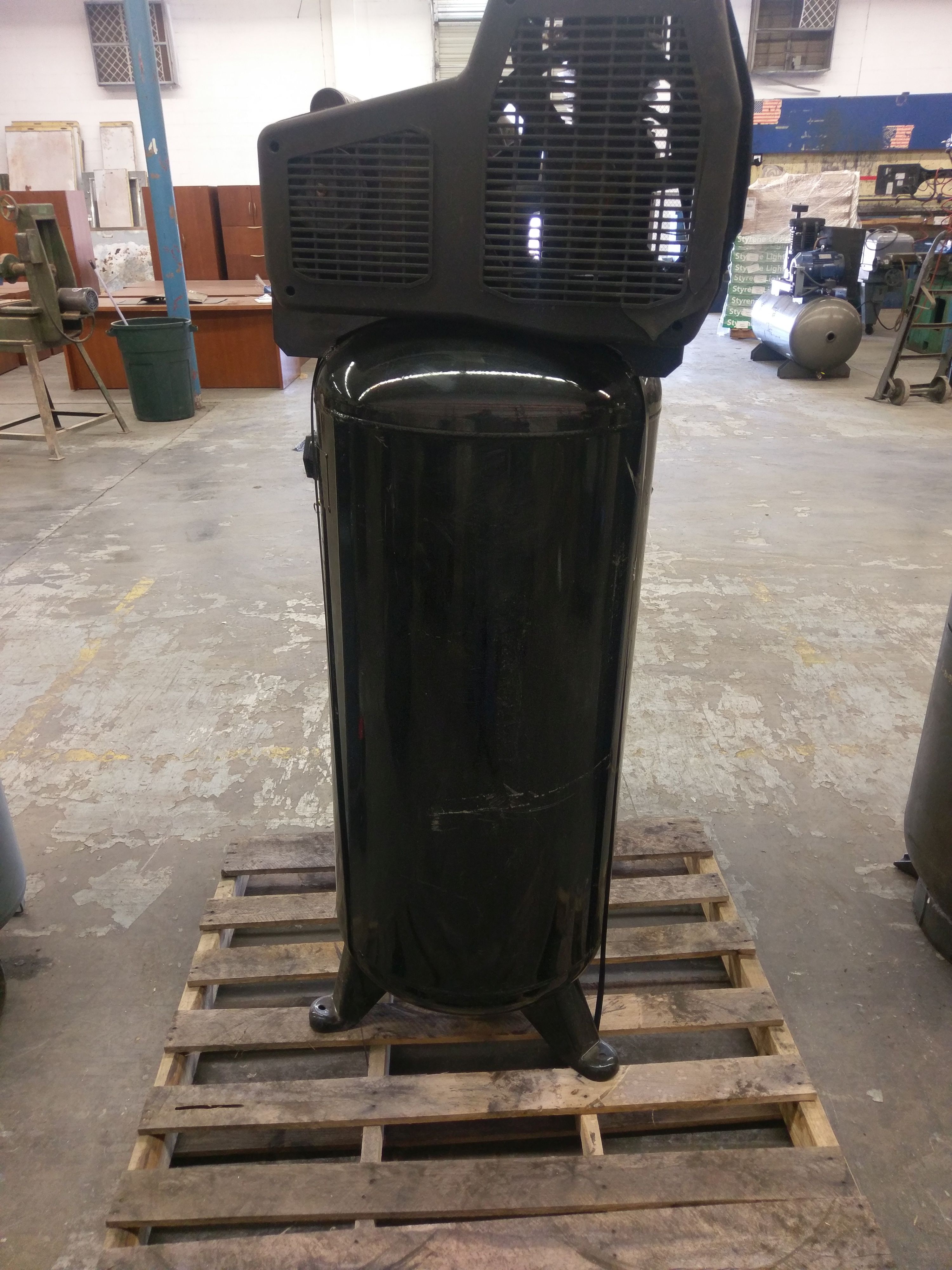 3.7 HP SANBORN 60 GALLON VERTICAL AIR COMPRESSOR, 230 VOLT, SINGLE PHASE **LOCATED 3201 ALBERTA S