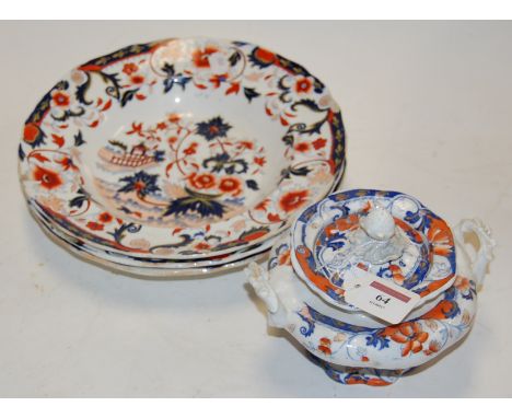Three Victorian ironstone bowls, decorated in the Chinese taste; together with a similar sucrier (4)