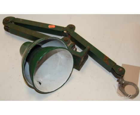A mid-20th century Mazdalux green painted industrial machinist lamp with shade