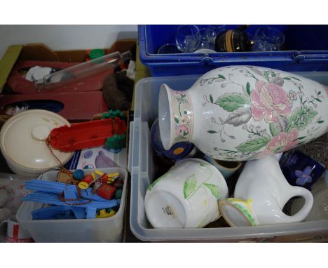 A large collection of miscellaneous items to include; boxed modern collectors dolls, modern baluster form vase, plastic horse