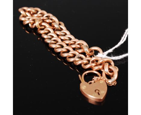 A 9ct gold hollow curblink bracelet, with padlock clasp and safety chain, 14.4g