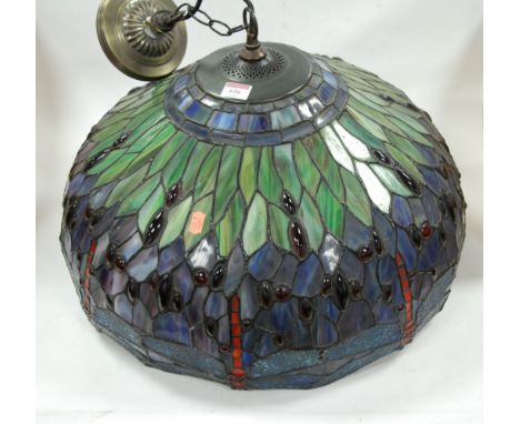 A large reproduction Tiffany style leaded glazed ceiling light shade