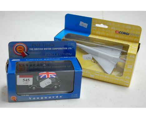 A boxed Corgi Toys precision diecast scale model of a Concord together  with a boxed Vanguard 1.43 scale model of an Austin M