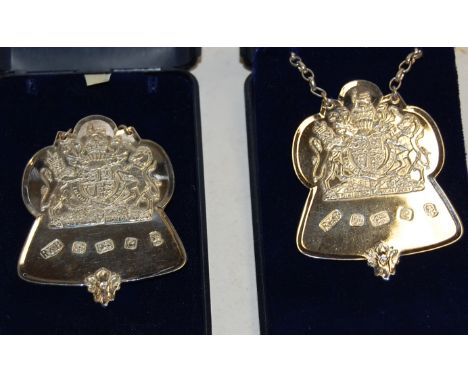 Two modern silver commemorative decanter collars by Roberts & Belk