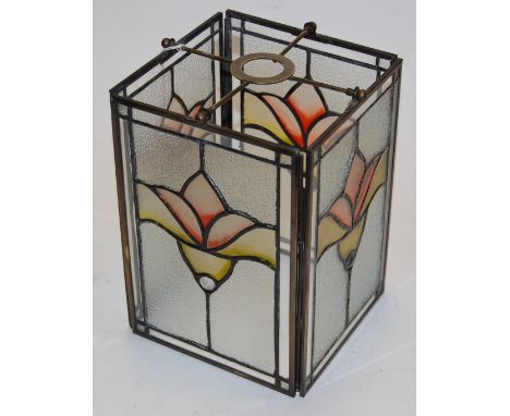 An early 20th century leaded glazed ceiling light pendant