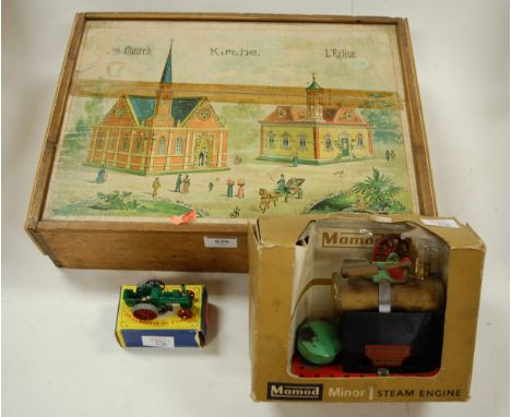 A boxed Mamod Minor stationary station engine; together with a boxed Lesney diecast model of a Allchin traction engine; a Fre
