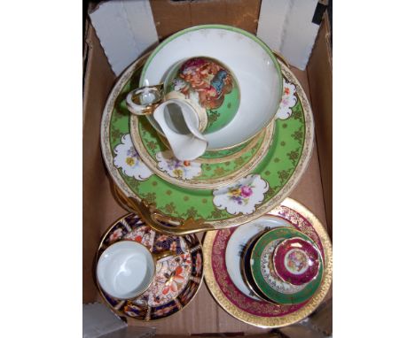 A box of miscellaneous Victorian and later teawares to include Royal Crown Derby coffee can and saucer in the 2451 pattern, V
