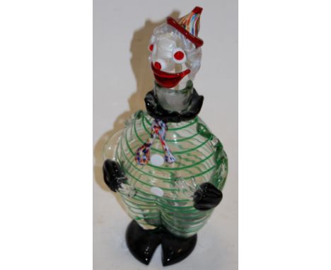 A 1970s Murano glass decanter and stopper in the form of a clown, h.33cm