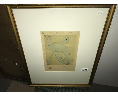 A framed and glazed print by Pablo Picasso entitled 'L'Acrobate Bleu' stamped and signed in pencil.