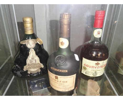 A bottle of Bellingham late vintage wine, a bottle of Courvoisier Napoleon Old Liqueur Cognac and a Courvousier Three Star Lu