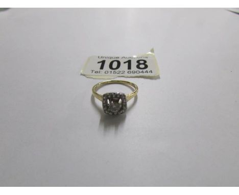 An 18ct diamond square shaped ring of three quarter carat, size M.