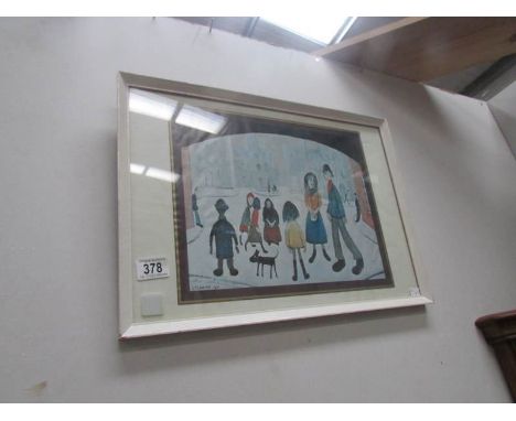 A framed and glazed Lowry print 'Under The Arch', image 32 x 26 cm.