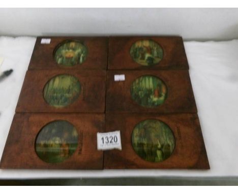 6 coloured magic lantern slides in wood frames.