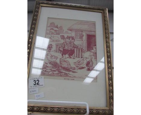 A framed and glazed Louis Wain print entitled 'The Farmyard'.