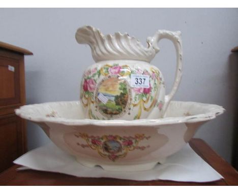 A floral decorated jug and basin set.