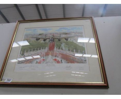 A limited edition 169/1945 print after Timothy O'Brien of Spitfire, Lancaster and Hurricane flying over the Mall entitled 'Le