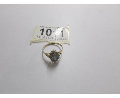 A 9ct gold marquis shaped moonstone ring., size P.