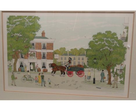 A framed and glazed limited edition print (80/200) after Vincent Haddelsey (1934-2010 of a horse and dray delivering Courage 