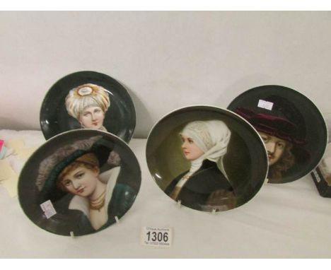 4 hand painted continental porcelain portrait plates.