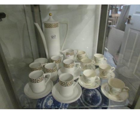 A Portmerion 15 piece 'Greek Key' pattern coffee set designed by Susan William-Ellis together with a set of 6 Copeland Spode 