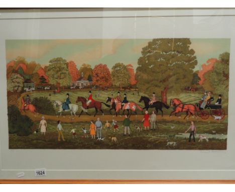 A framed and glazed signed French artist proof limited edition lithograph on arches paper of a horse parade by Vincent Haddel