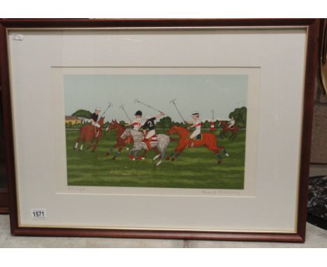 A framed and glazed signed French artist proof limited edition lithographic print (30/38) of a polo match scene by Vincent Ha
