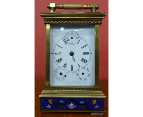 A French style gilt metal and cloisonne carriage clock, a/f