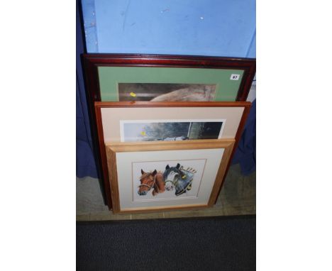 Two horse racing prints and one other