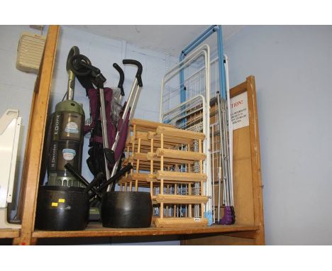 Shelf of assorted; drying racks etc.