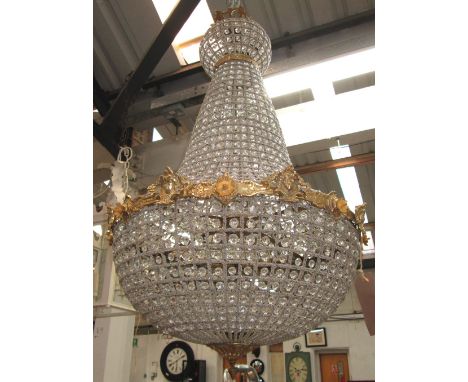 CHANDELIER, 'Venetian style' crystal glass drops in gilt metal surrounds with six internal branch lights, 107cm H x 65cm W. 