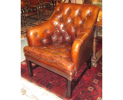 GEORGE SMITH DESK CHAIR, Victorian style, with button upholstered tan leather back and seat and turned supports (bears label)