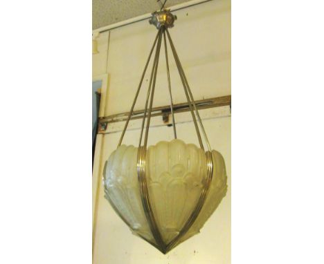 HANGING LIGHT, early 20th century silver plated with frosted glass inserts, approximately 106cm H x 41cm W. 