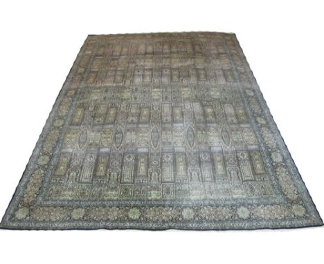 KASHMIRI SILK GARDEN DESIGN CARPET, 372cm x 268cm, within a corresponding midnight blue border. 