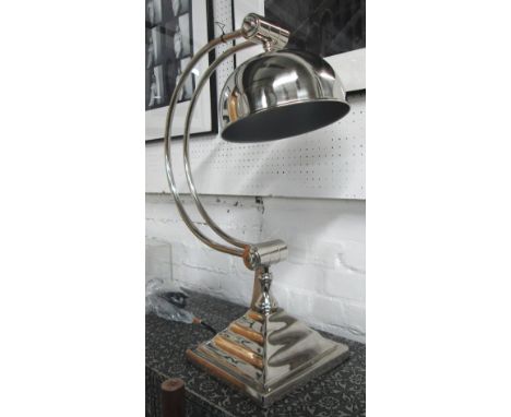 DESK STUDY LAMP, of large proportions, chrome crescent shaped arm on stepped base, 70cm H.