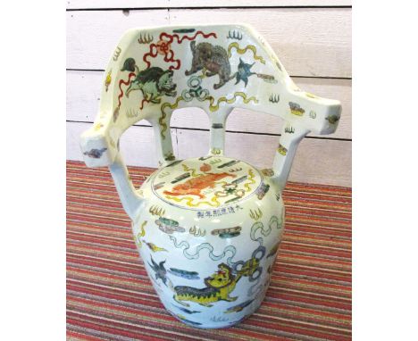 CHINESE CERAMIC GARDEN SEAT, decorated dragons in colours, 65cm H. 