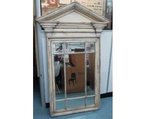 ARCHITECTURAL MIRROR, distressed grey painted in the form of a classical Georgian window, 164cm H x 110cm W. 
