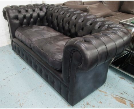 CHESTERFIELD SOFA, in buttoned leather, 88cm D x 77cm H x 175cm W. 