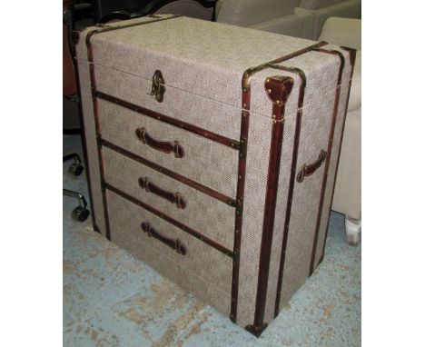 CHEST, rising trunk top, with three drawers below, Ralph Lauren style fabric cover, 80cm L x 40cm D x 80cm H.