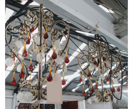 CHANDELIER, a pair, Venetian style, in a metal frame with glass beadwork, 63cm H, plus chain. (2)