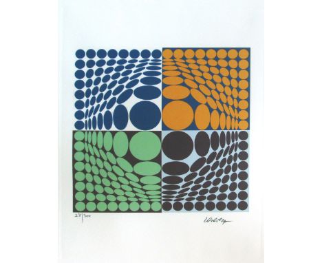 VICTOR VASARELY (Hungarian-French, 1906-1997), 'Untitled', lithograph in colours, 34cm x 26cm, numbered 28/300, signed in the